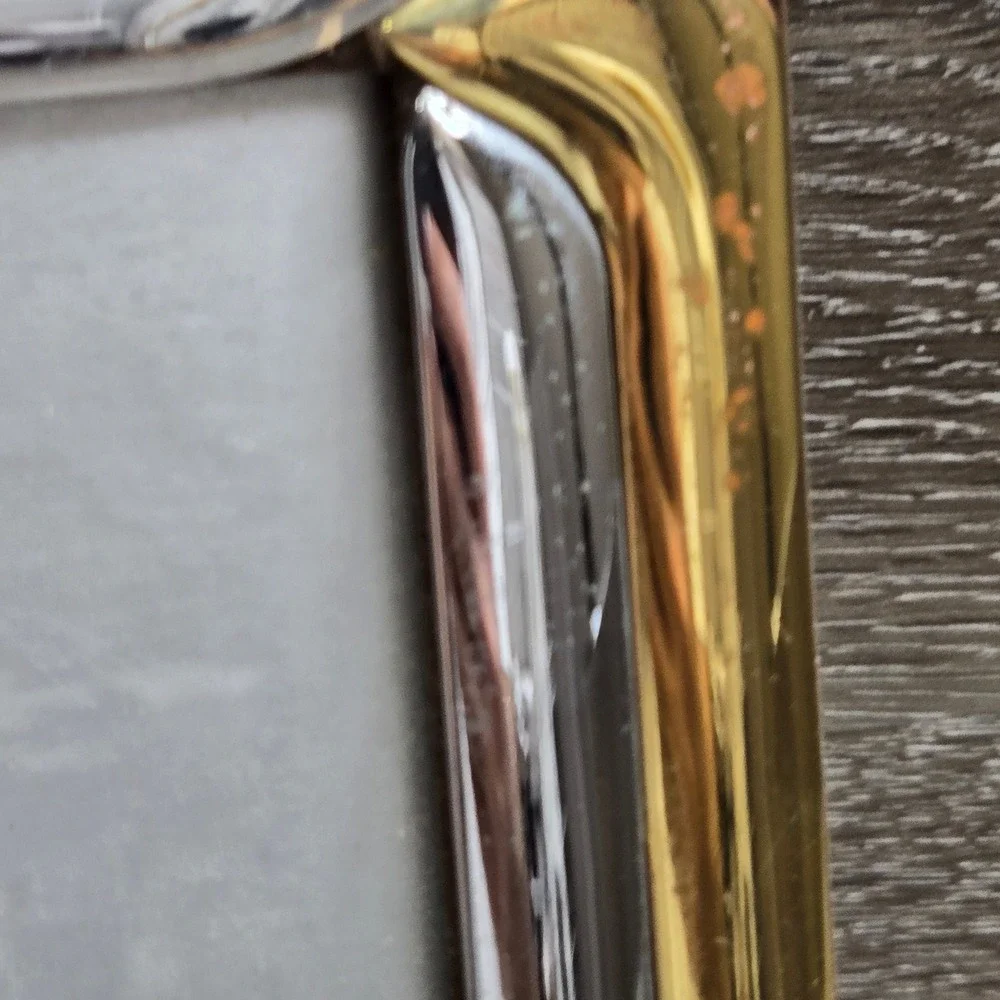 Vintage Solid Brass Two Tone Silver Gold Photo Picture Frame 5x7 Art Deco Korea
